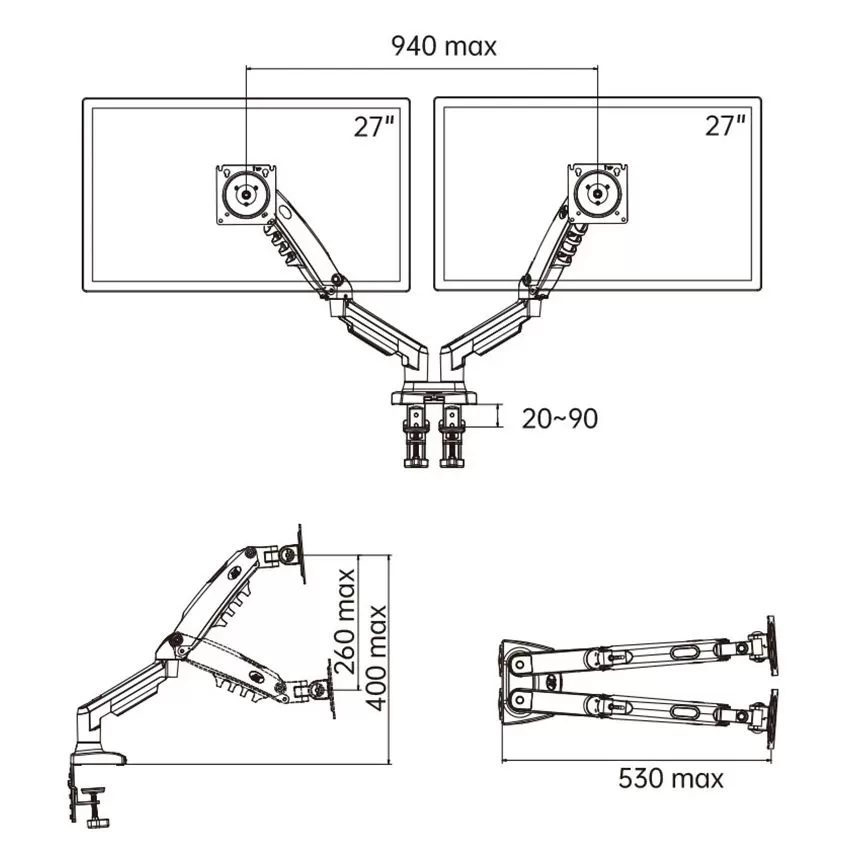 Suport 2 monitoare NB Dual cu Ridicare Asistata, Pana la 9 kg/ecran, 17-27″ inch - imagine 7