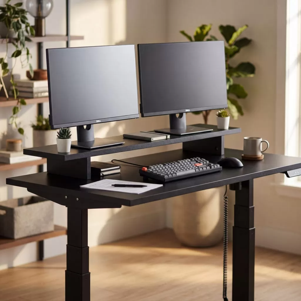 Suport inaltator pentru 2 monitoare din PAL StableDesk pe birou